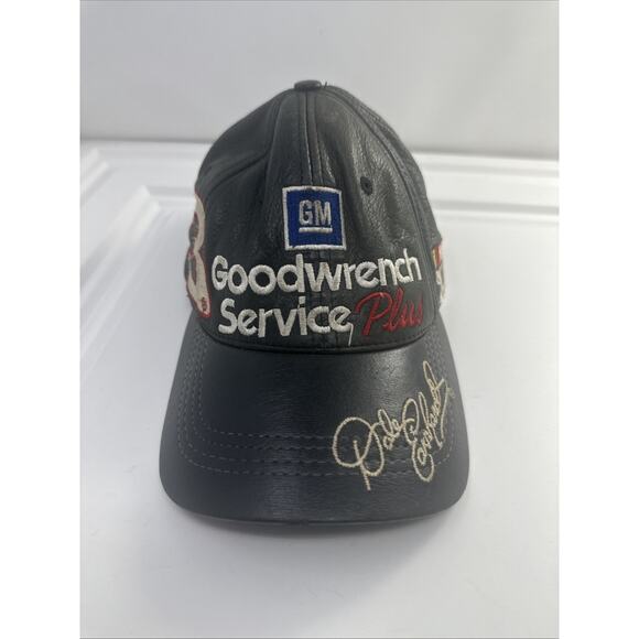 Vintage Dale Earnhardt Leather Hat Goodwrench Service Plus NASCAR Strap Back Cap - Picture 1 of 13